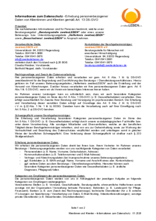 Informationen zum Datenschutz- Erhebung personenbezogener Daten von Klientinnen und Klienten gemäß Art. 13 DS-GVO
